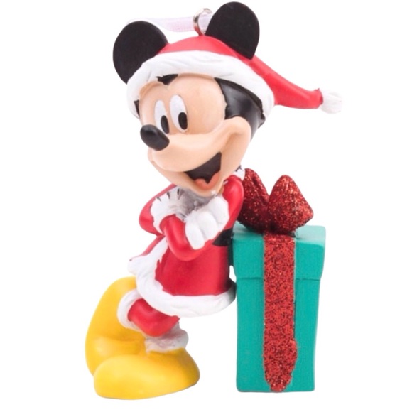 Hallmark Mickey Mouse Leaning on Present Ornament - Picture 1 of 7